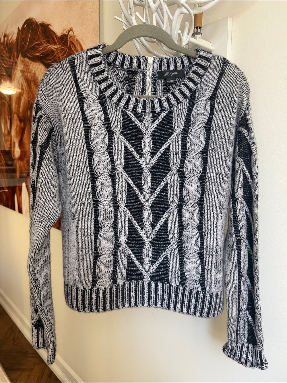 Christopher Fischer 100% cashmere Cable Knit Crewneck Sweater - Black & White
